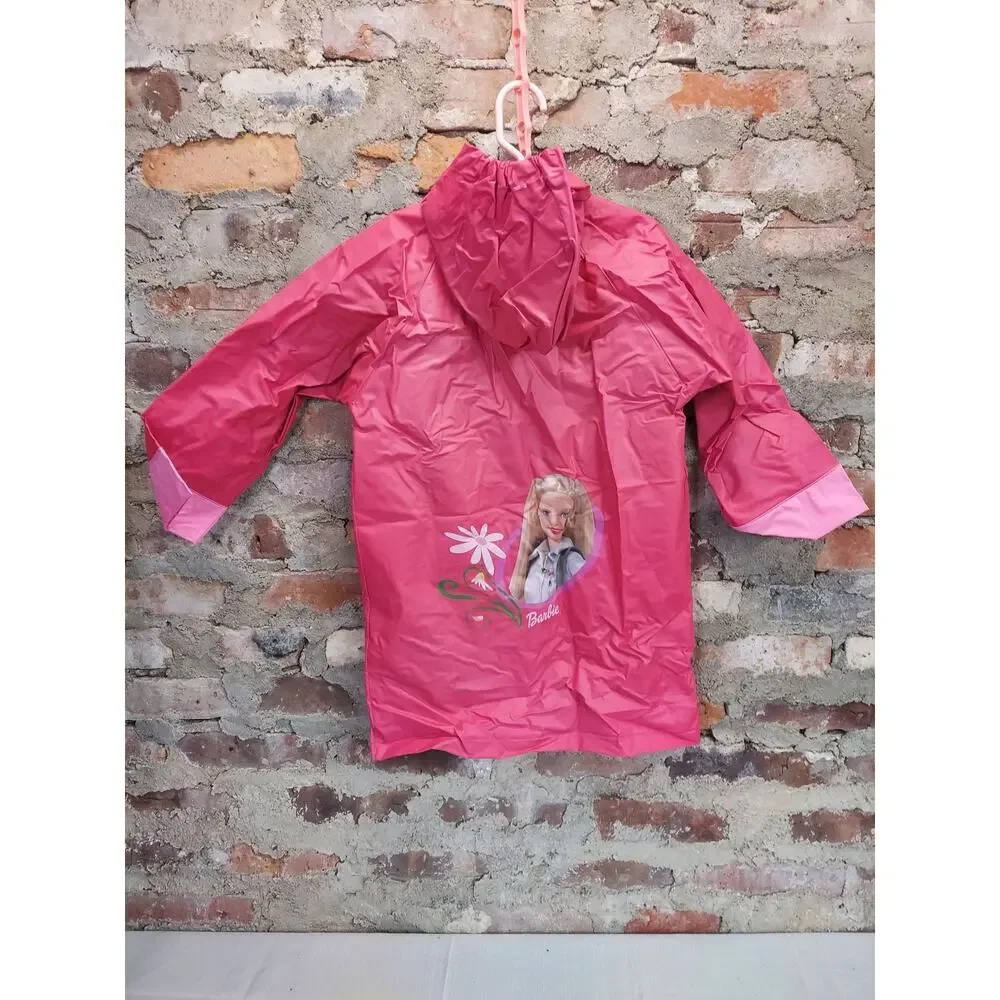 Barbie Girls Hooded Raincoat Pink Rain Jacket Slicker Snap Front Graphic 5t - Picture 4 of 4